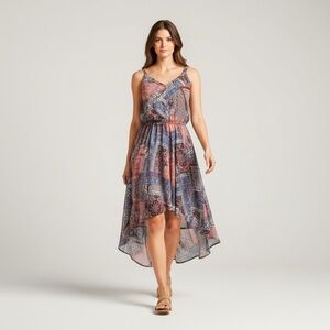 Suzy Shier Asymmetrical Paisley Elastic Waist Dress